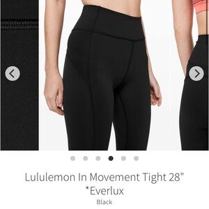 Lululemon In movement tight 28” everlux yoga running leggings size 6 black